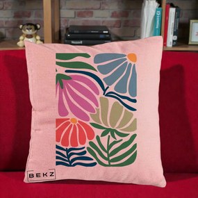 Perna Decorativa Flori Grafice Multicolore Modern, 40x40 cm, Roz, Husa Detasabila, Perna Inclusa, BEKZ®
