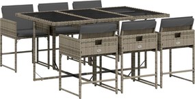 vidaXL Set mobilier de grădină cu perne, 7 piese, gri, poliratan