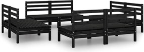 vidaXL Set mobilier de grădină, 8 piese, negru, lemn masiv de pin