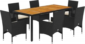 vidaXL Set mobilier grădină perne 7 piese negru poliratan/lemn acacia