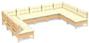 3097175 vidaXL Set mobilier grădină cu perne crem, 9 piese, lemn masiv de pin