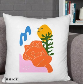 Perna Decorativa Femeie Portocalie Relaxata, 40x40 cm, Alb Pufos, Husa Detasabila, Perna Inclusa, BEKZ®