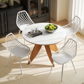 HOMCOM Set 4 Scaune Moderne cu Spătar Perforat din Plastic și Metal Alb | Aosom Romania