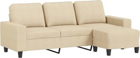 vidaXL Canapea cu 3 locuri cu taburet, crem, 180 cm, material textil