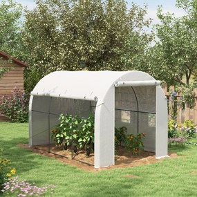 Outsunny Seră de grădină 6 m² dim. 3 x 2 m cu 1 ușă + 2 părți laterale cu fermoare, 6 ferestre, Alb | Aosom Romania