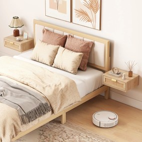 HOMCOM Set de 2 Noptiere Suspendate cu Sertar din Ratan Economisește Spațiu Design Modern 40x30x15 cm Natural | Aosom Romania