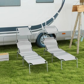 Outsunny Sezlong pentru Gradina cu Baldachin Reglabil, Sezlong pentru Plaja Pliabil Rabatabil pe 4 Niveluri, Bej | Aosom Romania