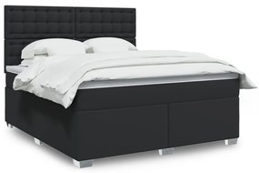 vidaXL Pat box spring cu saltea, negru, 180x200 cm, piele ecologică