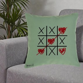 Cadou Romantic - Perna Personalizata Love Joc X si Inima cu Castigator Iubire, 40x40 cm, Verde, Husa Detasabila, Perna Inclusa, BEKZ®