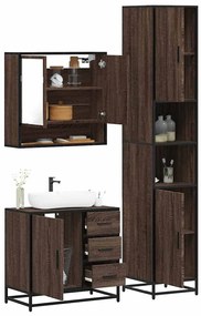 vidaXL Set mobilier de baie, 3 piese, stejar maro, lemn prelucrat