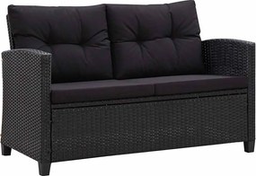 vidaXL Canapea de grădină cu 2 locuri cu perne, negru, 124 cm, poliratan
