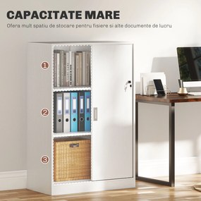 HOMCOM Dulap Birou cu 3 Rafturi și 2 Chei de Siguranță, 80x40x120 cm, Alb | Aosom Romania
