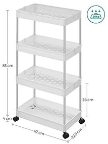 Dulap de depozitare mobil, Songmics, Alb, KSC10WT, 40 x 22 x 86 cm