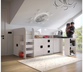Pat multifuncțional 90 cm Toreno 1 (Alb + alb lucios + mânere negru lucios). 1083310