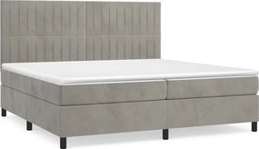vidaXL Pat box spring cu saltea, gri deschis, 200x200 cm, catifea