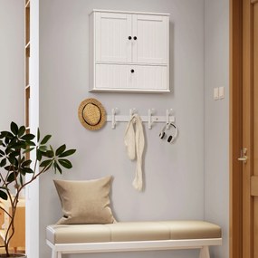 HOMCOM Dulap de baie de perete rustic cu raft reglabil, uși duble și ușă batantă 60x19,5x60 cm Alb | Aosom Romania