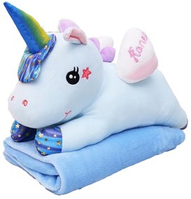 UNICORN de plus cu paturica cocolino in interior, albastru