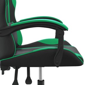 Scaun de gaming pivotant, negru si verde, piele ecologica