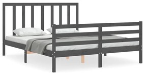 3193803 vidaXL Cadru de pat cu tăblie, gri, 160x200 cm, lemn masiv