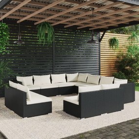 3102823 vidaXL Set mobilier de grădină cu perne, 11 piese, negru, poliratan