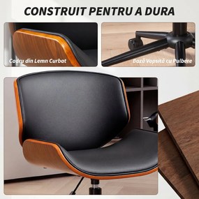 HOMCOM Scaun Birou Rotativ, Altezza Reglabil, In Piele Pu E Lemn Curbat | Aosom Romania