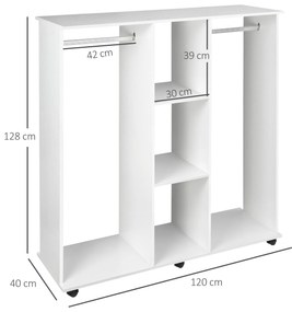 HOMCOM Dulap cu 5 Rafturi și 6 Roți, 120x40x128 cm, Negru | Aosom Romania