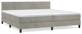 Pat box spring cu saltea, gri deschis, 200x200 cm, catifea Gri deschis, 200 x 200 cm, Benzi orizontale