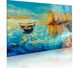 Tablou pe sticlă - Lacul cu bărci (70x50 cm)
