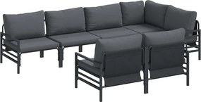 vidaXL Set de canapele pentru grădină cu pernă 7 pcs Negru Oțel