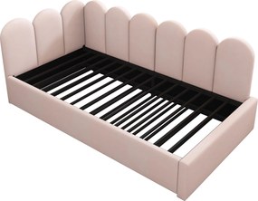 Pat de zi tapițat cu pat extensibil, canapea de dormit 2-în-1 cu tapițerie din catifea și somieră, fără saltea, pat principal 90x200 cm / pat extensibil 90x190 cm, Roz