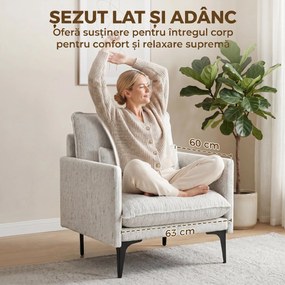 HOMCOM Fotoliu Living Tapițat din Țesătură cu Efect de In cu Brațe, Pernă Lombară și Șezut Generos, Alb | Aosom Romania
