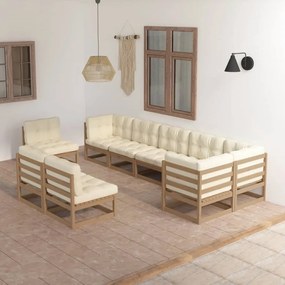 3076687 vidaXL Set mobilier de grădină cu perne, 9 piese, lemn masiv de pin