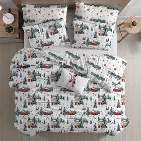 Lenjerie de pat din amestec de bumbac SNOWY HOUSES POLY albă Dimensiune lenjerie de pat: 2 buc 70 x 90 cm | 200 x 220 cm