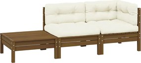 vidaXL Set mobilier grădină cu perne crem, 3 piese, lemn masiv de pin