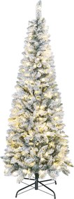 HOMCOM Brad de Crăciun Înzăpezit cu 180 de Lumini LED cu 11 Efecte și 479 de Ramuri, Ø65x180 cm, Verde și Alb | Aosom Romania