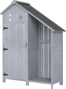 Outsunny Dulap de grădină din lemn pentru exterior, rezistent la intemperii, magazie pentru unelte cu acoperiş bituminos, poliţă 129 x 51,5 x 180 cm Gri | Aosom Romania