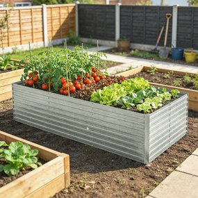 Outsunny Jardineră exterioară, jardineră ridicată galvanizată cu bordură de siguranță și fund deschis 240 x 120 x 60 cm gri argintiu | Aosom Romania