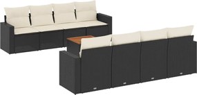 vidaXL Set mobilier de grădină cu perne, 9 piese, negru, poliratan