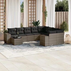 3255397 vidaXL Set mobilier de grădină cu perne, 10 piese, gri, poliratan