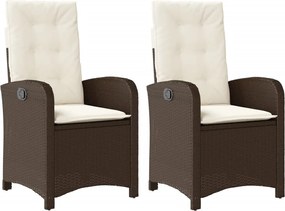 vidaXL Scaune de grădină rabatabile, 2 buc., cu perne, maro, poliratan