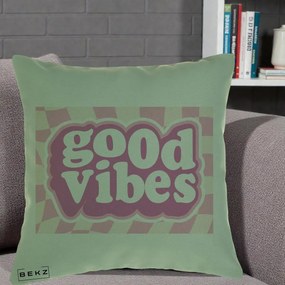 Perna Decorativa Good Vibes Retro Roz, 40x40 cm, Verde, Husa Detasabila, Perna Inclusa, BEKZ®