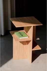 Noptieră în culoare naturală cu rafturi cu aspect de lemn de stejar Atik – noo.ma