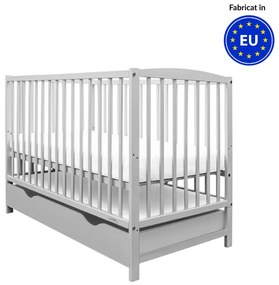 Patut din lemn masiv cu sertar si capac 120x60 cm Kidizi Orella gri,reglabil pe 3 nivele, certificat EN71