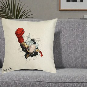 Perna Personalizata One Punch Man Saitama Pumn, 40x40 cm, Ecru, Husa Detasabila, Perna Inclusa, BEKZ®