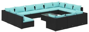 3102113 vidaXL Set mobilier de grădină cu perne, 14 piese, negru, poliratan