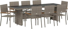 vidaXL Set de masă pentru grădină 9 pcs Gri poliratan