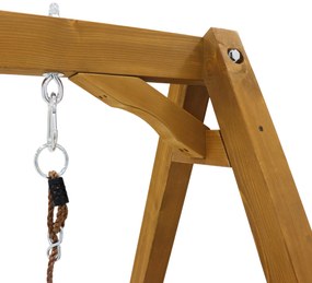 Leagăn Dublu pentru Copii din Lemn Masiv cu Tobogan de Grădină și Scară de Cățărat, Structură de Exterior, 239x240x169 cm, Natural