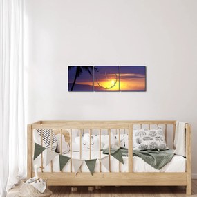 Tablou cu apus de soare deasupra mării (cu ceas) (90x30 cm)