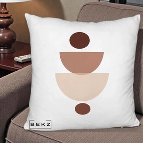 Perna Decorativa Geometric Boho Balance, 40x40 cm, Alb Pufos, Husa Detasabila, Perna Inclusa, BEKZ®