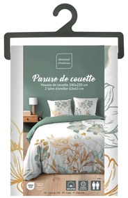 Lenjerie de pat albă-verde din bumbac pentru pat dublu, extinsă 240x220 cm Lolita – douceur d'intérieur